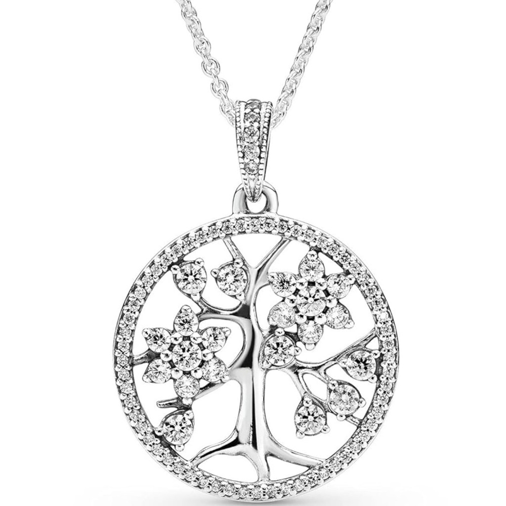 Pandora Family Tree Hearts Cubic Zirconia Necklace in Sterling Silver, 31.5"